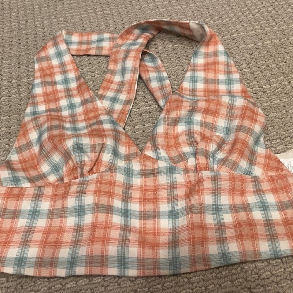 Pac Sun La Hearts Flannel Tank Crop Top Criss-Cross Straps